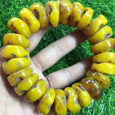 黄色琥珀珠手链男女通用祈祷风格珠宝复古外观手绳 — 第 1/4 张图片