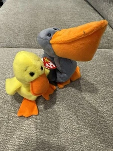 2 Ty Beanie Babies Scoop The Pelican + Quackers The Duck Baby Peluche Birds - Imagen 1 de 1