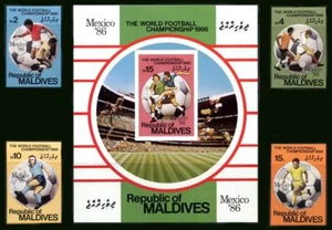 Maldives: 1986 World Cup Soccer Imperforate Set and Souv Sheet (1176-1180) MNH - Picture 1 of 1