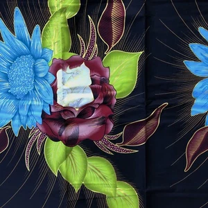 African print fabric, Gold highlights Ankara fabric, Blue large flowers fabric, - Picture 1 of 3