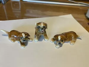 Vintage Goebel West W Germany FULL Set of 3 Boxer Puppy Dog Porcelain Figurine - Picture 1 of 7