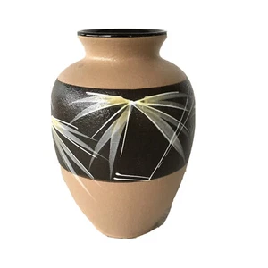 Vintage Stoneware Vase Brown Handpainted Tan Brown Made in Japan Glossy 7" Tall - Picture 1 of 5