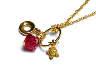 Anhänger Kette -  Eiffelturm - NEU - Rot & Gold - Swarovski Perle - Halskette!!! - Bild 1 von 4