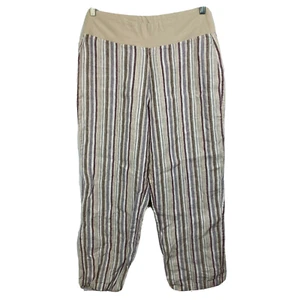 Coldwater Creek Pants Womens Sz 12P Beige Stripe 100% Linen Pull On Straight Leg - Picture 1 of 9