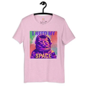 I Need My Space Astronaut Cat Crew Neck Tee - Picture 1 of 9