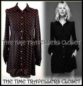 Kate Moss Topshop Black Red Heart Crepe Vtg 60s Mini Shift Shirt Dress UK 8 36 4 - Picture 1 of 6