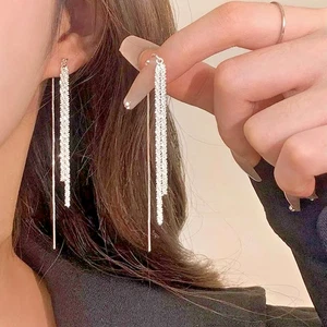 Kristalle 925 Sterling Silber Gold lange Kette Ohrhänger für Damen - Bild 1 von 20