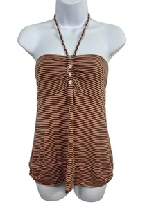 American Rag Babydoll Halter Top L Striped Brown Pink Tunic Y2K Grunge 2000s - Picture 1 of 15