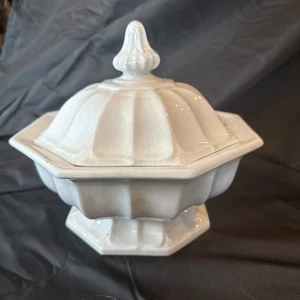 t r boote ironstone England White Lidded Octagon Tureen 8x9 1/2 In - Picture 1 of 17