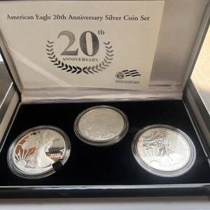 2006 1 oz Silver American Eagle 3-Coin 20th Anniversary Set COMPLETE BOX / COA - Picture 1 of 10