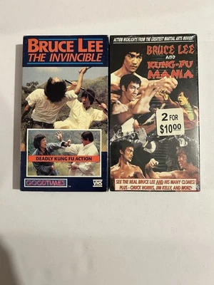 Bruce Lee VHS Lot – The Invincible + Kung Fu Mania (1 Sealed) Goodtimes - Image 1 of 3