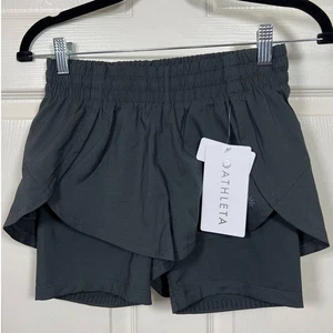 NWT Athleta Racer Run 2 in 1 Shorts Black Olive XXS - Picture 1 of 7