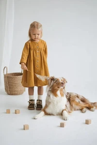 Girls Linen Dress With Buttons, Linen Christmas Dress With Long Sleeves, Toddler - Picture 1 of 11