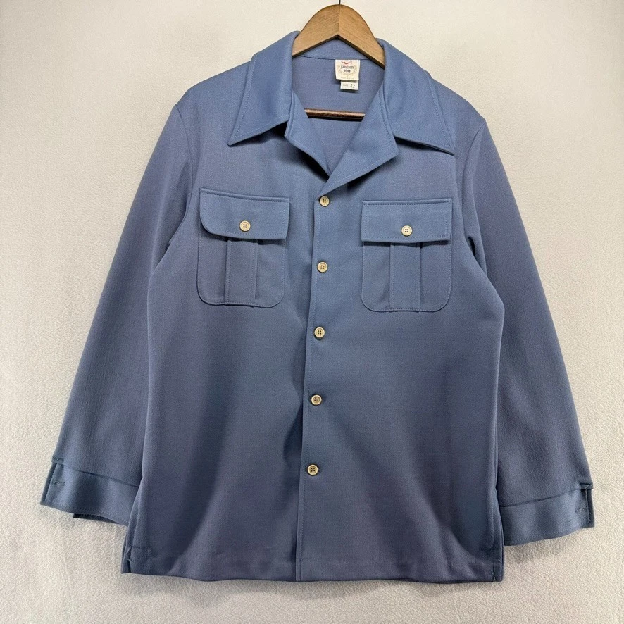 Chaqueta Camisa Jantzen 100 De Colección Para Hombre 42 Azul Chamarra Solapa Cuello Campamento Tejida Años 70 Foto 1 de 4