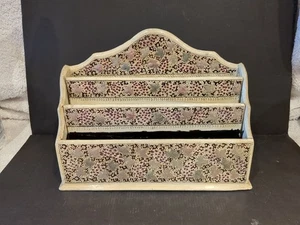 VINTAGE INDIAN WOODEN HIGHLY DECORATED FREE STANDING DESK TOP LETTER RACK - Picture 1 of 5