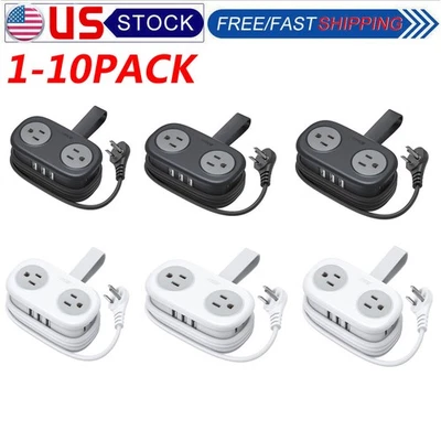 US Extension Cord Flat Surge Protector Power Strip 4 Wide Spaced AC Outlet 3 USB - Image 1 of 4