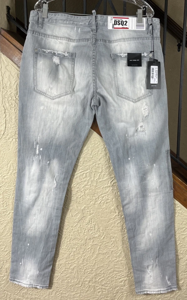 DSQUARED2 Gray New Rider Jean Long Crotch Tight Bottom Mens Size 54 Italy US 36 - Image 1 of 4