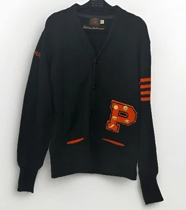 Vintage 40s 50s Pirates “69” Letterman Black 100% Wool Cardigan + Pins Sweater - Picture 1 of 19