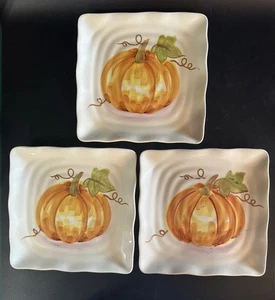 Menge 3 Maxcera Aquarell Kürbis Patch Quadratisch Teller Geschirr 8,5" Quadratisch - Bild 1 von 14