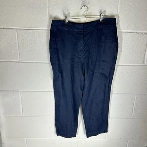 Boden Trousers Womens UK 14 Blue Navy 100% Linen Straight Wide Leg Cropped Suit - Picture 1 of 13