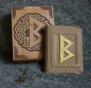 Berkano rune Viking Runic series handmade leather craft paper notebook in box  - Picture 1 of 9