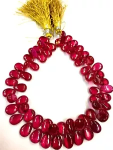 AAAA++ Ruby Corundum Pear Shape Beads Smooth Gemstone For Jewelry, 8-12mm 8 Inch - Picture 1 of 4