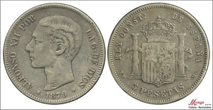 España Alfonso XII 5 pesetas 1879 EMM - 25 gr. plata foto generica BC - Bild 1 von 1