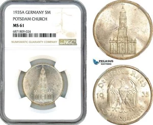 AJ066, Germany, Third Reich, 5 Reichsmark 1935 A, Berlin Mint, Silver, NGC MS61 - Picture 1 of 1