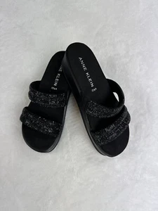 Womens shoes Anne Klein 6.5 Black Jeweled Straps iflex Wedge New Vanessa Stone - Picture 1 of 7