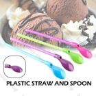Pack of 100 Plastic Straw Spoons Straws Utensil Mixing Spoons for Cereal Sm L2N1