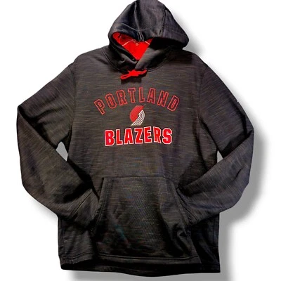 Portland Trail Blazers NBA Dri Fit Tech Hoodie Sz L Black Red Majestic TX3 Lined - Image 1 of 4