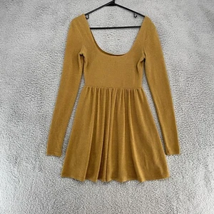 Free People Skater Dress Womens XS Scoop Neck Y2K Babydoll Fit Flare Gold - Picture 1 of 12