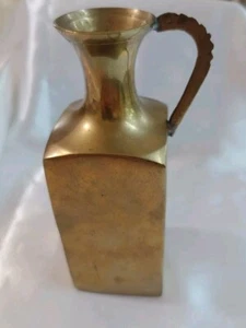 Vintage Solid 1 Pound Brass Rectangular Bud Vase Pitcher 6” Tall Patina  - Picture 1 of 12