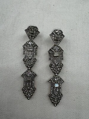 Pendientes Stella & Dot Casablanca Art Deco Cristal Pavé Tono Plata ¡Usar 3 maneras! Foto 1 de 4