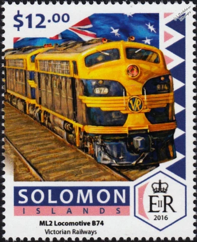 Victorian Railways Australia ML2 B-Class B74 Train Stamp (2012 Solomon Islands) Cover