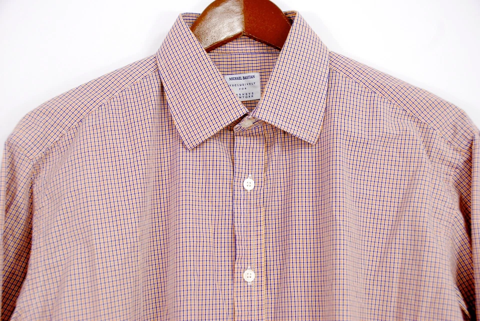 Camisa de vestir ligera para hombre Michael Bastian azul naranja a cuadros 15,5 pulgadas/grande Foto 1 de 4