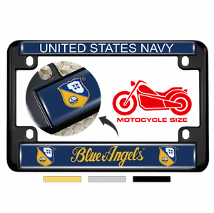 Motorcycle 4-hole Metal License Plate Frame - United States Navy BLUE ANGELS - Picture 1 of 15