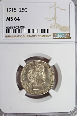 1915 Barber Quarter : NGC MS64 - Image 1 of 4