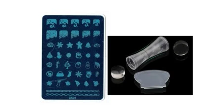 Christmas Theme Mani Pedi Nail Art Stamping Stencil Stamper Scraper Kit CK21