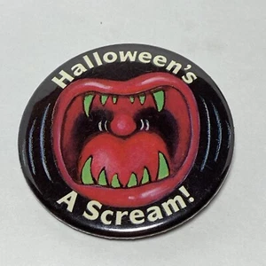 Halloween’s a Scream Pinback Button Goth Punk Mouth Fangs Rare Russ Berrie VTG - Picture 1 of 6