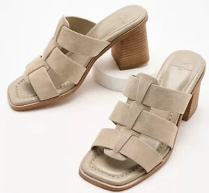 New Marc Fisher LTD Louisa Leather Block Heel Slip On Mules Woven Gray Size 10M - Picture 1 of 8