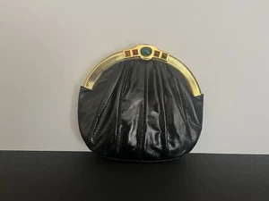 Judith Leiber Black Lizard Multicolored Gemstones Clutch handbag w/ Coin Purse - Picture 1 of 11