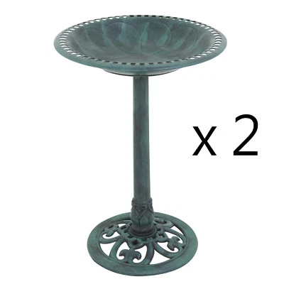 2 PIEZAS Antiguo Pedestal Verde Independiente Pájaro Baño Alimentador Patio Jardín Decoración Foto 1 de 4