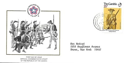 GAMBIA 1976 FIRST DAY COVER, AMERICAN BICENTENNIAL MILITIAMAN  - Image 1 of 2