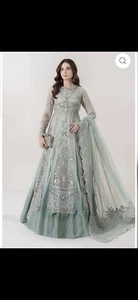 Desginer Original Maria B 3 Piece Orgnza Gown Wedding Nikkah Dress Green Silver - Picture 1 of 23