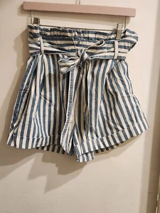 Forever 21 Women's Large 100% Cotton Nautical Paper bag Striped Shorts - Picture 1 of 9