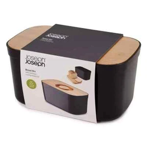 Joseph Joseph Bread Bin with Wood Cutting Board Lid In Black BRAND NEW - Picture 1 of 6