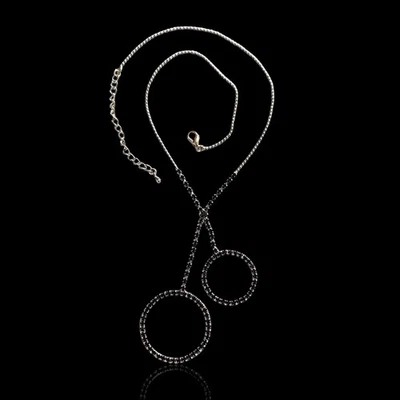 Collar Negligee Doble Gota Estrás Cristal Negro Chapado en Plata Cena  Foto 1 de 4