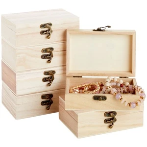 6-Pack Unfinished Wooden Boxes for Crafts with Hinged Lids and Clasps, 6x4x2 In - Picture 1 of 10