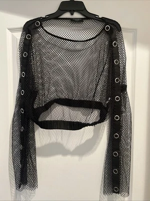 Nuevo Anonymous Addiction Mujer Malla de Rejilla Manga Larga Transparente Top Midriff Talla S Foto 1 de 4